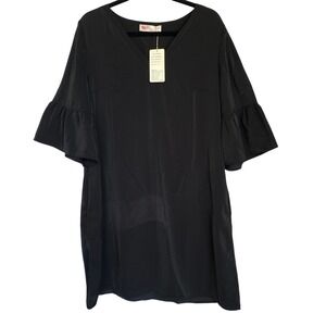Buenos Ninos Womens XL Black V-Neck Bell Sleeve Shift Dress NWT Professional